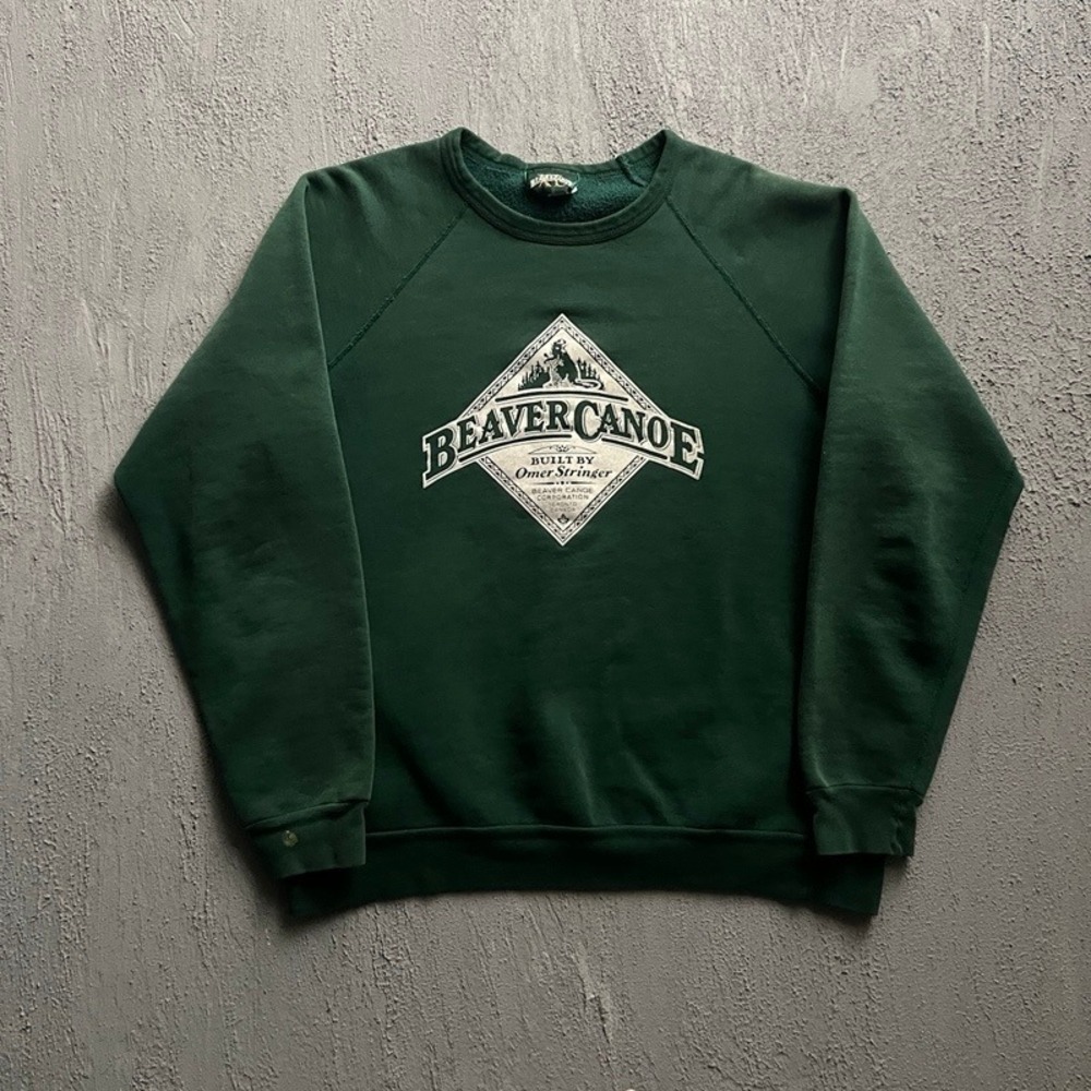 Vintage Beaver Canoe Sweatshirt XL Green 1990s Raglan Pullover Crewneck